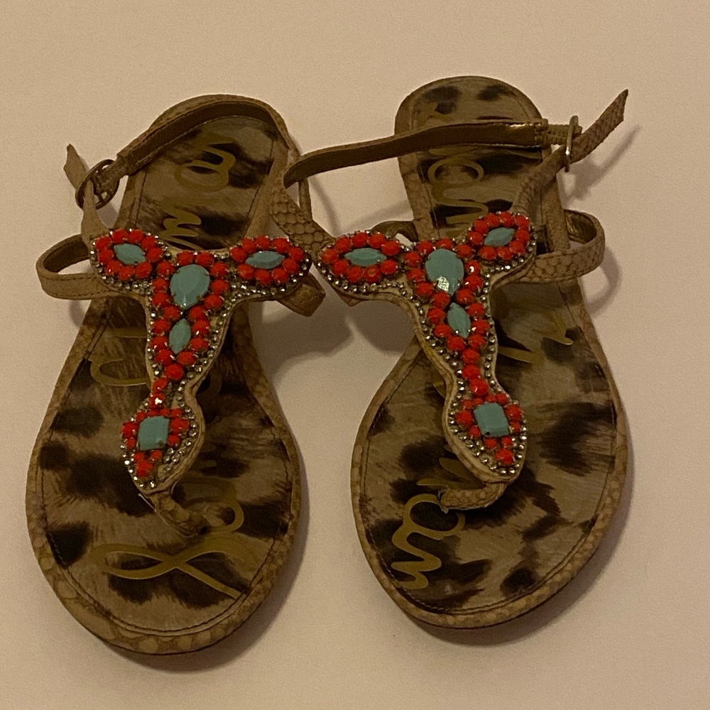 Sam Edelman Women's Slingback Sandals Beaded with Rhinestones Size 8